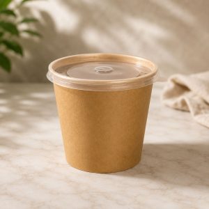 Tazón Kraft  Marron 26 oz con tapa PP x caja de 500